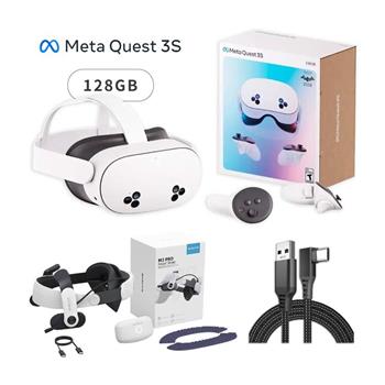Meta Quest 3S VR 128GB 頭戴式裝置 混合實境+M3 Pro電池頭戴+傳輸線
