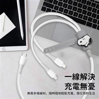 【正版授權】SNOOPY史努比 100W二合一PD快充線(附造型束線帶)