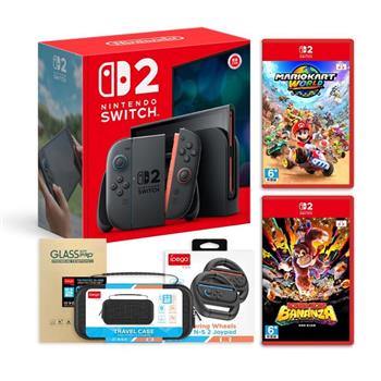 任天堂 NS2 Switch 2 主機+瑪利歐賽車世界+咚奇剛 蕉力全開（方向盤+包貼）