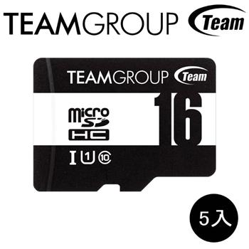 Team 十銓 16GB 80MB/s U1 microSDHC UHS-I C10記憶卡(含轉卡)（五入特惠組）