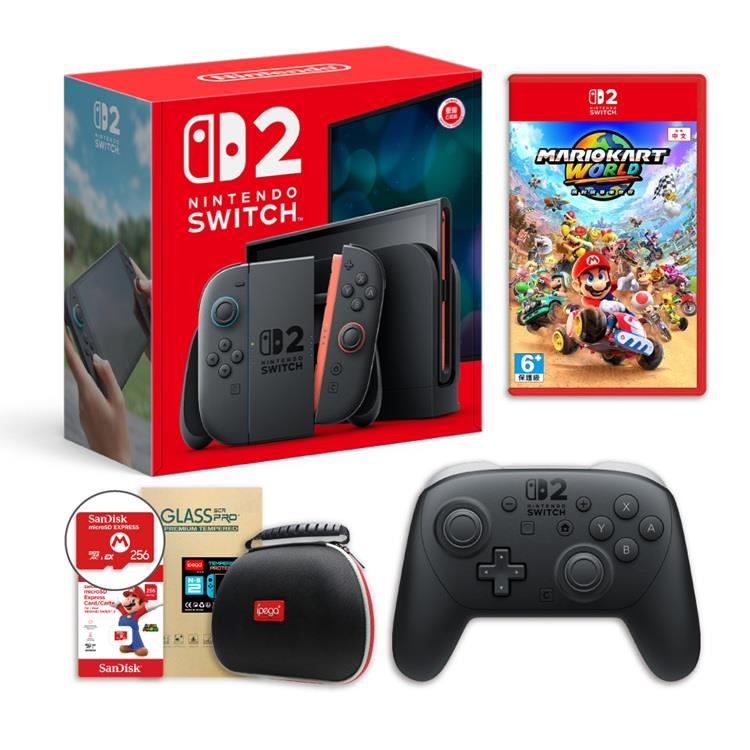任天堂 NS2 Switch 2 主機+瑪利歐賽車世界+Pro手把+記憶卡（手把包+貼）