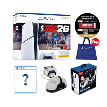 SONY 索尼 PS5光碟版主機 Slim版 NBA 2K26同捆組+12合1配件+充電座+PS5遊戲隨機1片（贈紀念毛巾+PS購物袋）