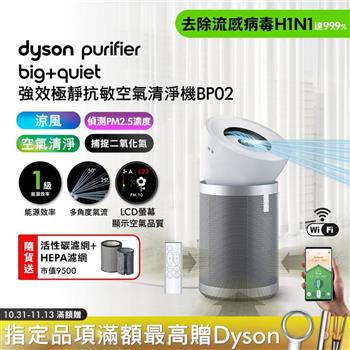 Purifier Big+Quiet 強效極靜抗敏空氣清淨機 BP02 白色及柔霧銀 (贈活性碳濾網+HEPA濾網)