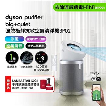 Purifier Big+Quiet 強效極靜抗敏空氣清淨機 BP02 白色及柔霧銀(贈瑞士知名掛燙機福利品+果汁機)