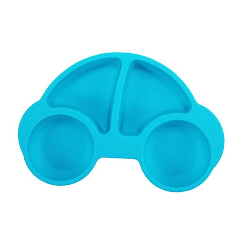 噗噗車造型矽膠防滑餐盤－藍