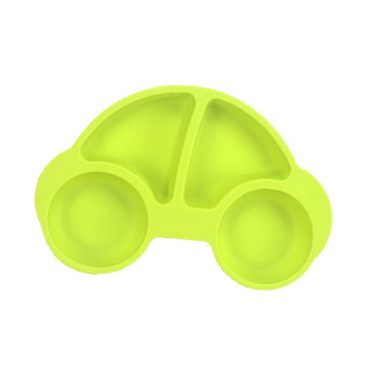噗噗車造型矽膠防滑餐盤－綠