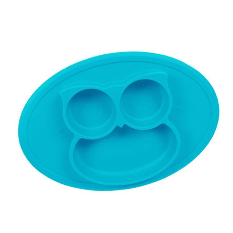 貓頭鷹造型矽膠防滑餐盤－藍