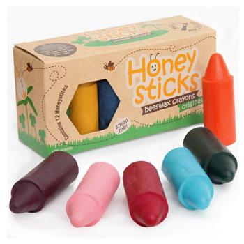 【壽滿趣－Honey Sticks】純天然蜂蠟無毒蠟筆－1歲以上寶寶適用（12色矮胖型）【金石堂、博客來熱銷】