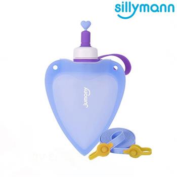 【韓國sillymann】 100%兒童便攜捲式鉑金矽膠心型水瓶（藍）－250ml【金石堂、博客來熱銷】