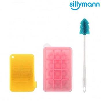 【韓國sillymann】熱銷超值三件組－副食品盒12格（30ml）粉＋洗碗刷（黃）＋奶瓶刷（藍）【金石堂、博客來熱銷】