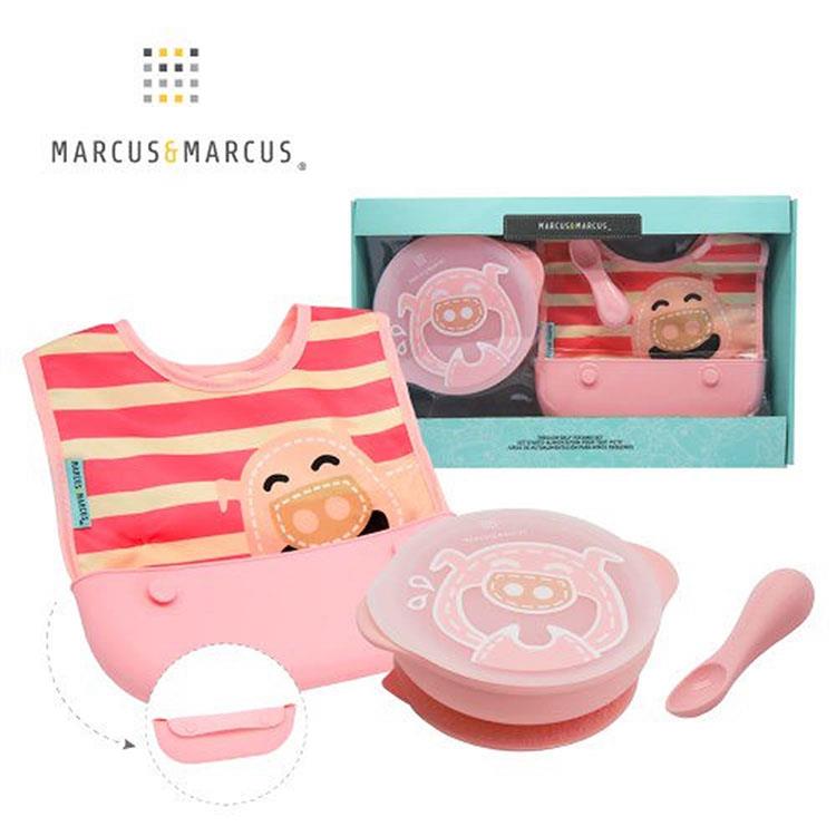 《 MARCUS＆MARCUS 》動物樂園自主用餐學習禮盒組－粉紅豬（粉）