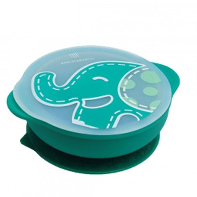 《 MARCUS＆MARCUS 》動物樂園幼兒自主學習吸盤碗含蓋－大象（綠）