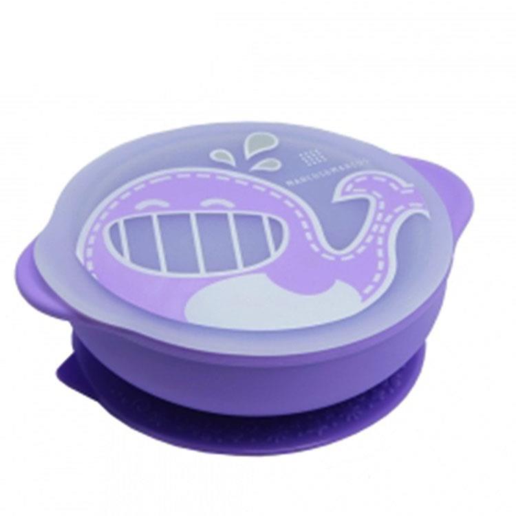 《 MARCUS＆MARCUS 》動物樂園幼兒自主學習吸盤碗含蓋－鯨魚（紫）