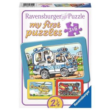 【德國Ravensburger拼圖】【我的第一幅拼圖】消防車、警車、救護車－3x6片My first Puzzle － Fire Department， Police， Ambulance【金石堂、博客來熱銷】