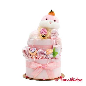 【Familidoo 法米多】蛇年三層尿布蛋糕(粉色S號) 新生兒禮盒 彌月禮盒 滿月送禮