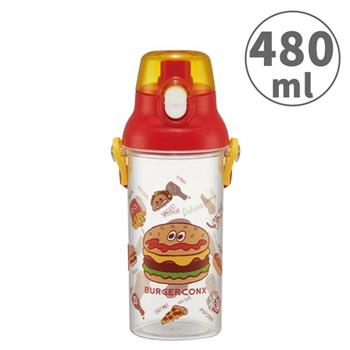 BURGER CONX 直飲式水壺 480ml 日本製 透明水壺 彈蓋式水壺 附背帶 漢堡 薯條