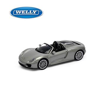【WELLY 威利】4.75吋 保時捷 Porsche 918 Spyder 經典敞篷超跑模型30 43702C-CW-(灰色)
