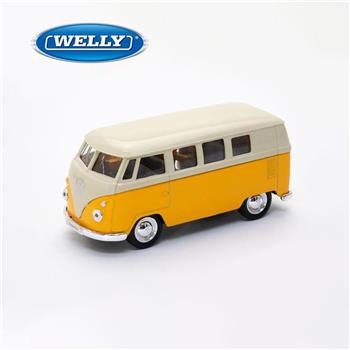 【WELLY 威利】4.75吋 福斯 1963 Volkswagen T1 巴士模型 49764CW(黃色)
