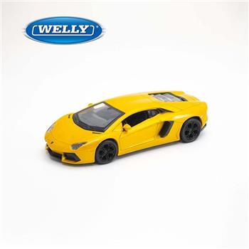 【WELLY 威利】4.75吋 藍寶堅尼 Lamborghini Aventador Coupe 雙門跑車模型 43643CW(金屬黃色)