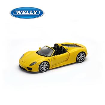 【WELLY 威利】1:24 保時捷 Porsche 918 Spyder 敞篷跑車模型 24055C-W(黃色)