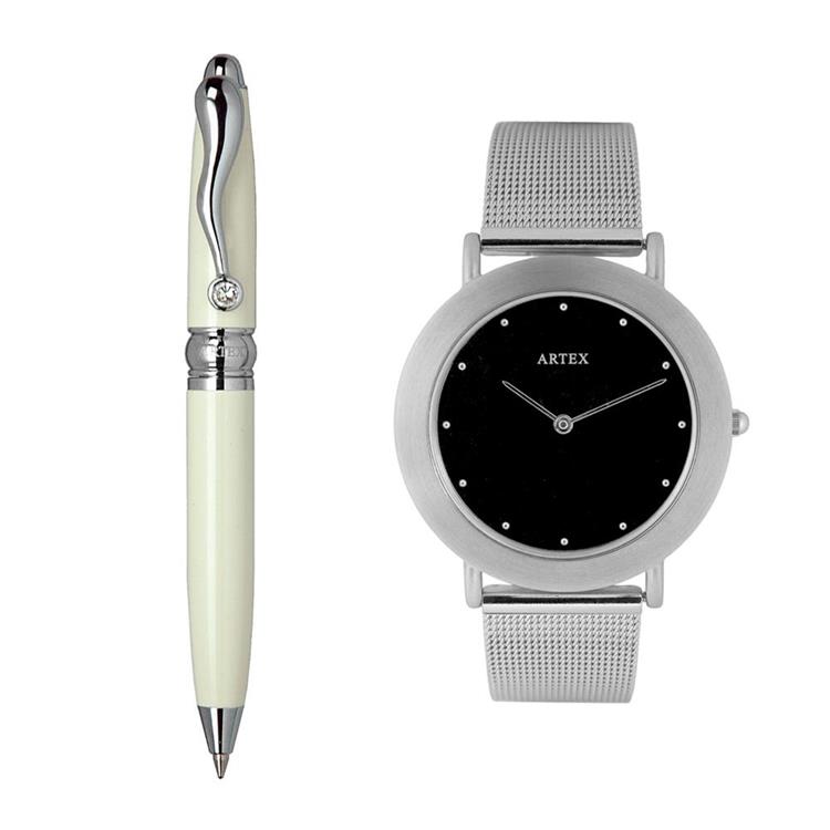 ARTEX 方晶隨行白管+8204不鏽鋼手錶－米蘭錶帶/銀36mm
