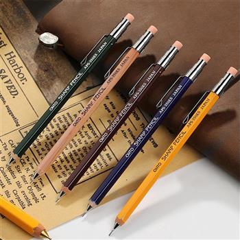 【OHTO】日本0.5mm復古木製自動鉛筆(藍/黃/紅/綠/木頭色5色可選) 附筆頭橡皮擦【金石堂、博客來熱銷】