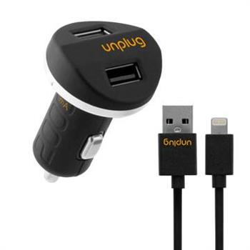 Unplug法國工藝2A雙USB皮革車充組 ＋ Lightning充電傳輸線【金石堂、博客來熱銷】