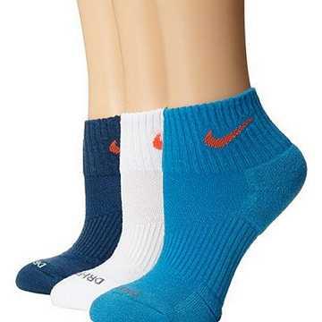 Nike 2015女時尚Dri Fit藍白1/4低切混搭運動短襪3入組