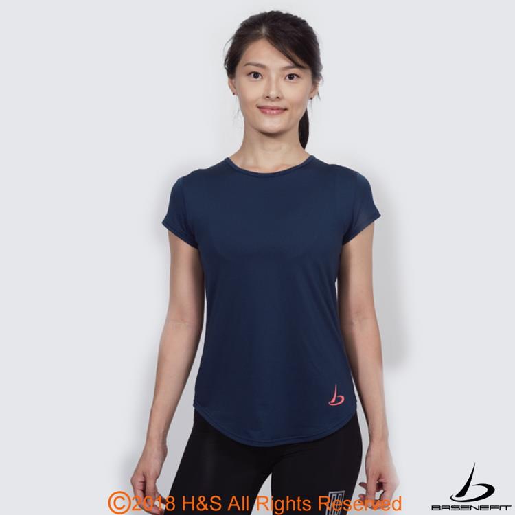 ◤BASENEFIT◢女子Coolback 跑步短袖上衣（藍）