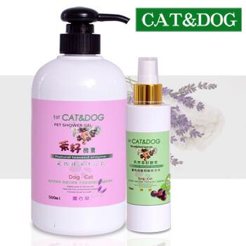 CAT&DOG茶籽酵素寵物精油沐浴乳500ml（薰衣草）+乾洗手噴霧150ml（青檸）