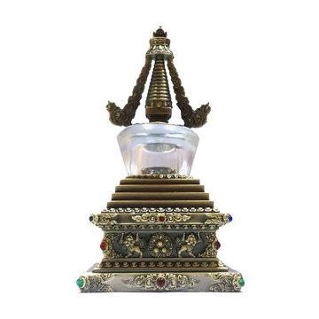 【十相自在】12公分 可裝藏精雕佛塔－銅色琉璃（菩提塔）