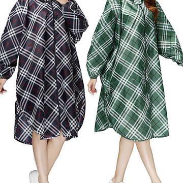 韓版格紋時尚雨衣（綠/黑）
