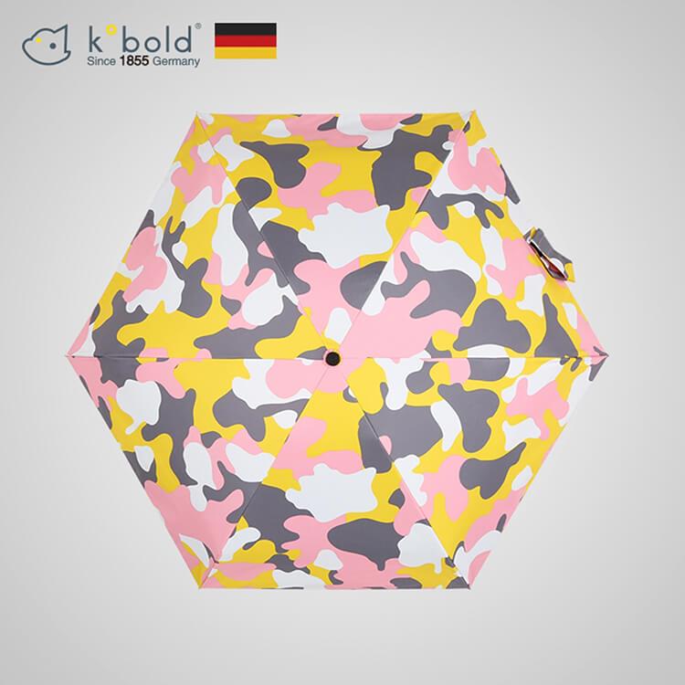 【德國kobold】抗UV蘑菇頭系列－6K超輕巧－遮陽防曬五折傘－迷彩粉