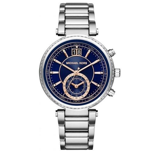 MICHAEL KORS 晶鑽點綴單眼日期腕錶－銀/藍（現貨+預購）