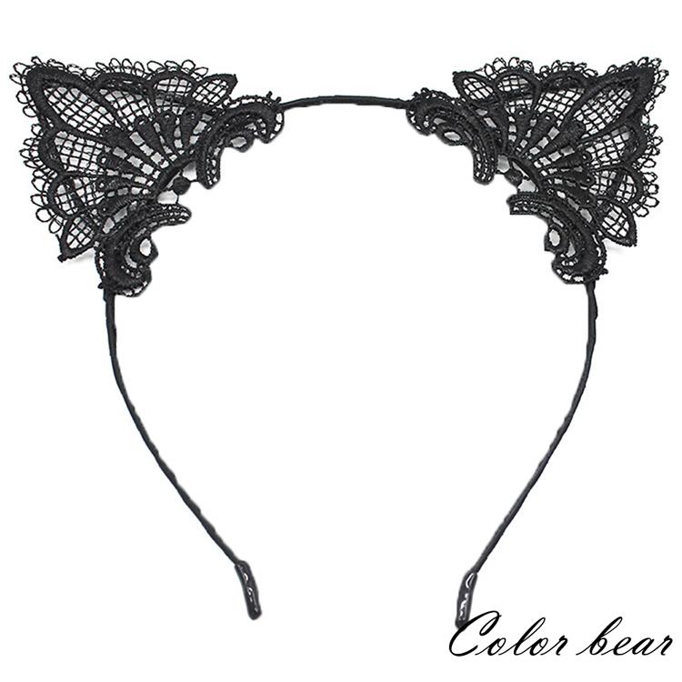 【卡樂熊】俏皮蕾絲貓耳造型髮箍－黑色