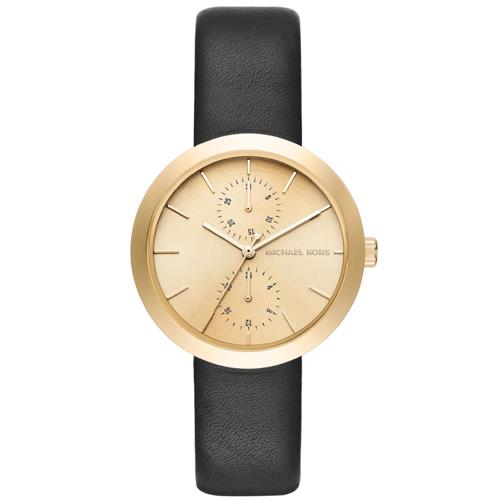 MICHAEL KORS 簡約都會時尚雙環皮革腕錶－黑（現貨+預購）