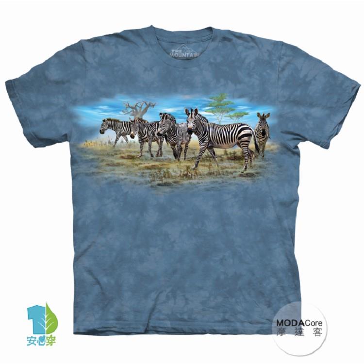 【摩達客】（預購）美國進口The Mountain 斑馬群聚 純棉環保藝術中性短袖T恤