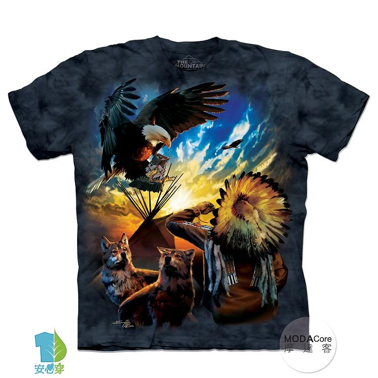 【摩達客】（預購）美國進口The Mountain 和平印地安狼與鷹 純棉環保藝術中性短袖T恤