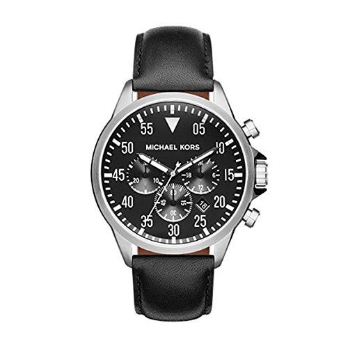 【MICHAEL KORS】不鏽鋼皮革錶帶男錶－黑色（現貨+預購）