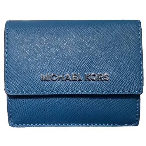 MICHAEL KORS 防刮皮革零錢卡片夾－藍色（現貨+預購）