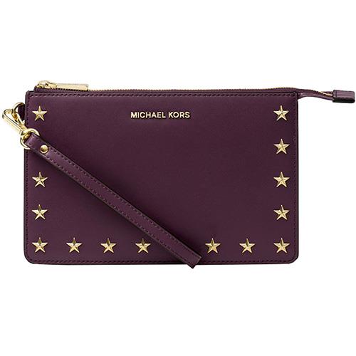 MICHAEL KORS 星星鉚釘雙隔層手拿包－紫色（現貨+預購）
