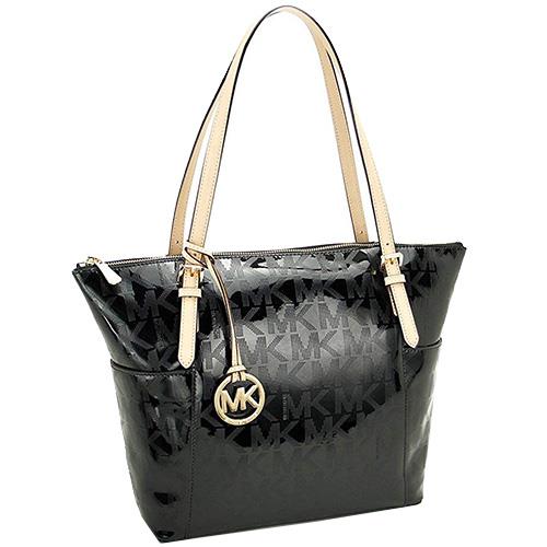 MICHAEL KORS 漆皮logo托特包－黑色（現貨+預購）