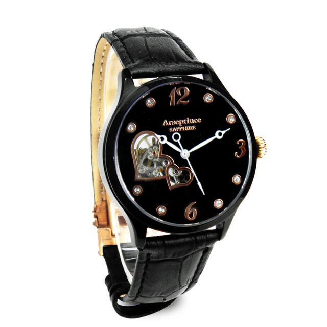 Arseprince 心心相印鏤空時尚機械腕錶－黑色/35mm