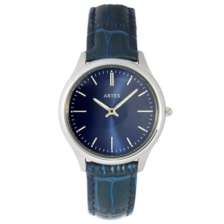ARTEX 5605真皮手錶－寶藍/銀33mm