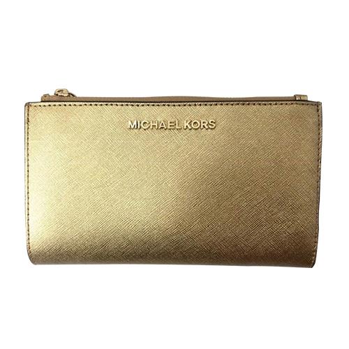 【MICHAEL KORS】防刮皮革雙拉鍊長夾－金 （現貨+預購）