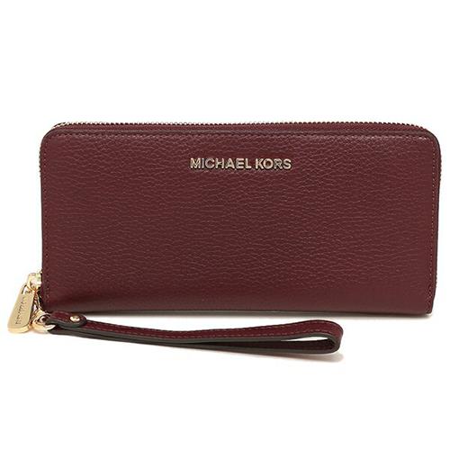 【MICHAEL KORS】簡約皮革拉鍊長夾－酒紅 （現貨+預購）