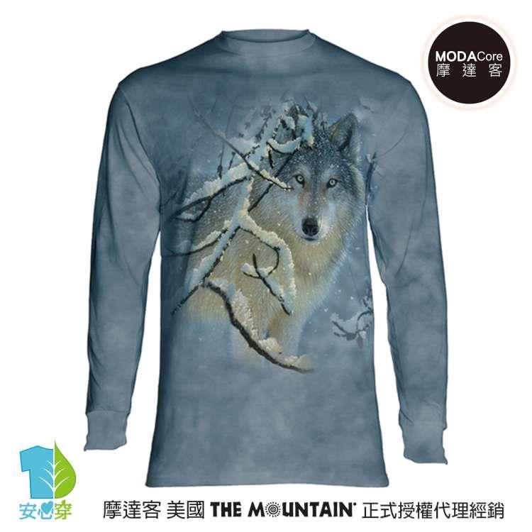 【摩達客】（預購）美國進口The Mountain 雪狼凝視 純棉長袖T恤