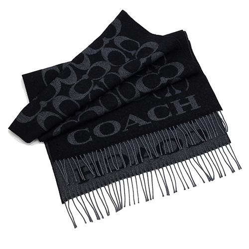 COACH 經典logo流蘇圍巾－黑灰