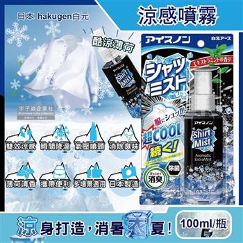 日本hakugen白元-夏日降溫衣物除臭涼感噴霧-酷涼薄荷100ml/黑瓶(露營,運動,單車,爬山,路跑,外送皆適用)