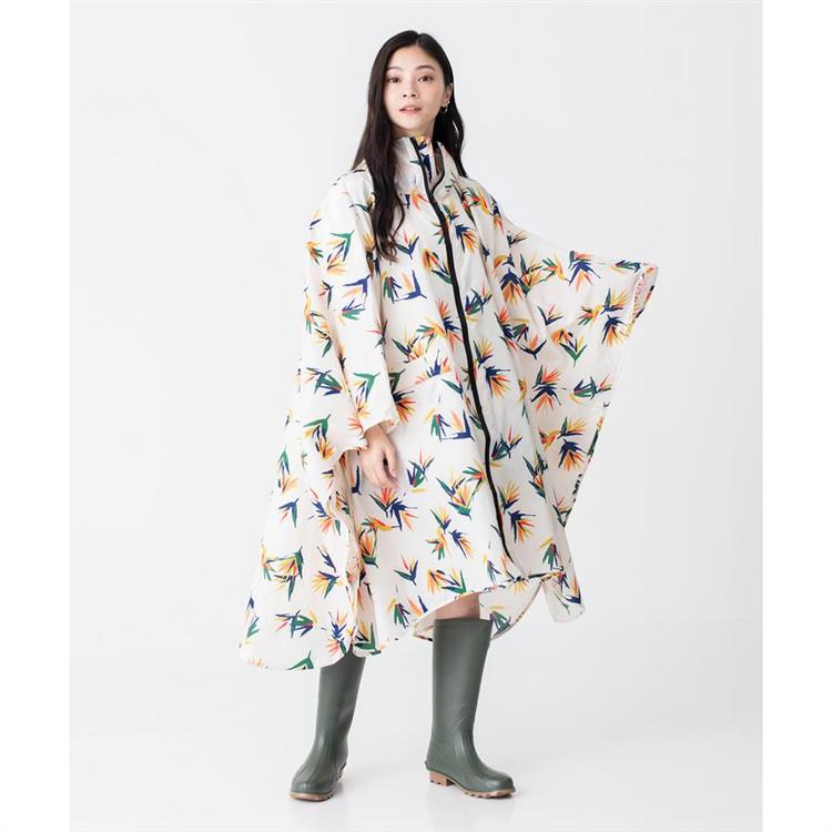 日本KIU 64157 南國花鳥 空氣感雨衣/防水斗篷 騎車露營必備 附收納袋(男女適用)